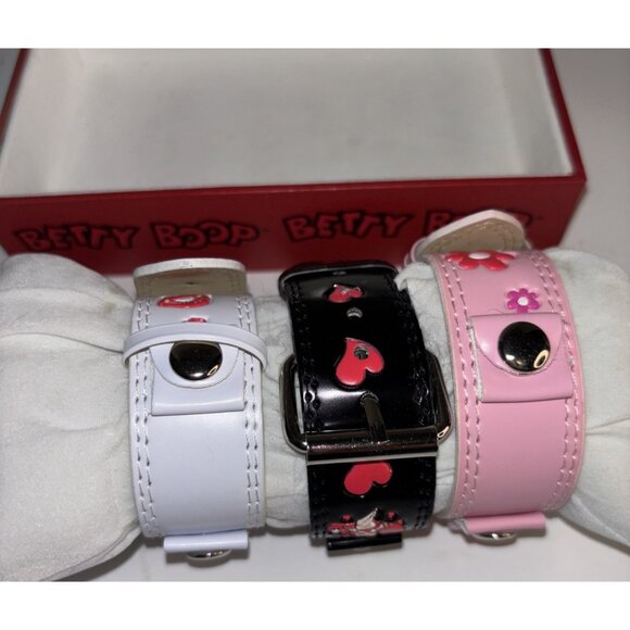 Vintage Betty Boop Watch W/ Leather Band Set of 3 - Pink,White & Black NEW RARE - Picture 11 of 16